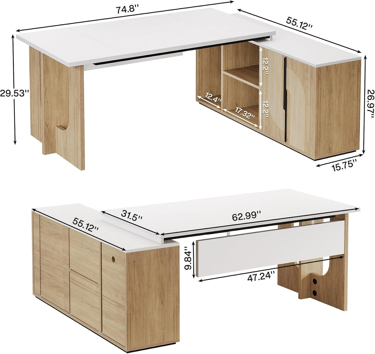 Tribesigns 74.8 Inch Executive Desk, L-Shaped Office Desk with Cabinet