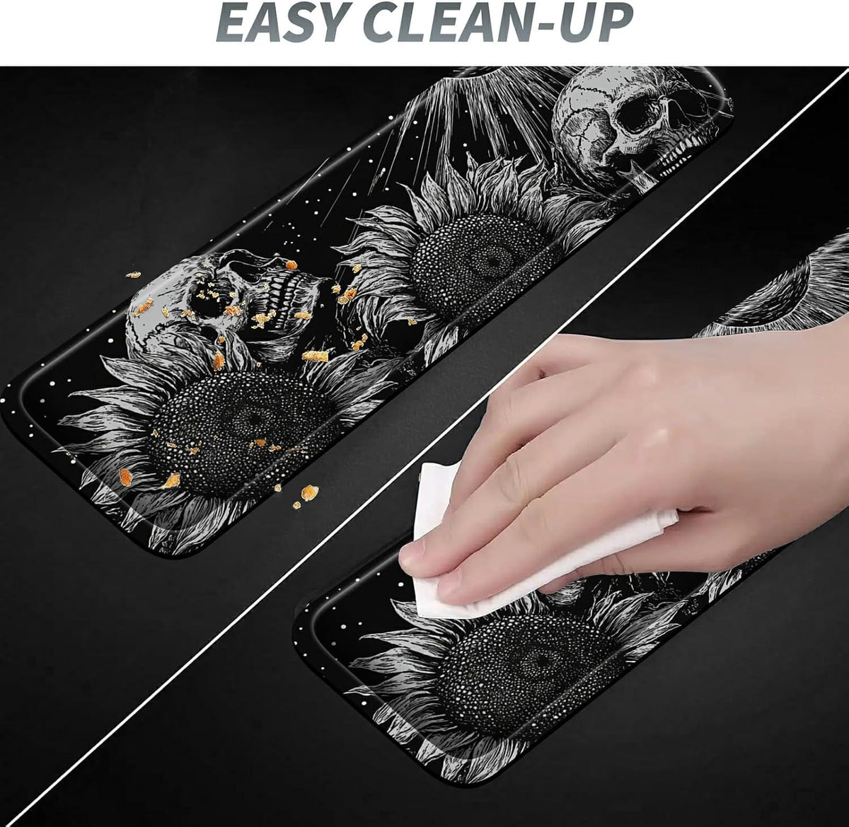 3Pcs Mouse Pad Set, Gothic Skull Sunflowers Large Gaming Mouse Pad with Stitc...