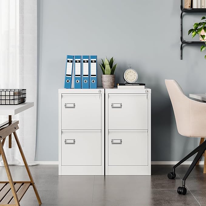 MIIIKO White 2 Drawer File Cabinet, Vertical Filing Cabinet - Image 6