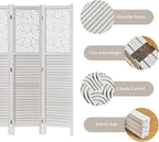Svimi Folding Room Divider, 66.9 Inch 4 Panels Wood Carved Privacy Screens - Image 4