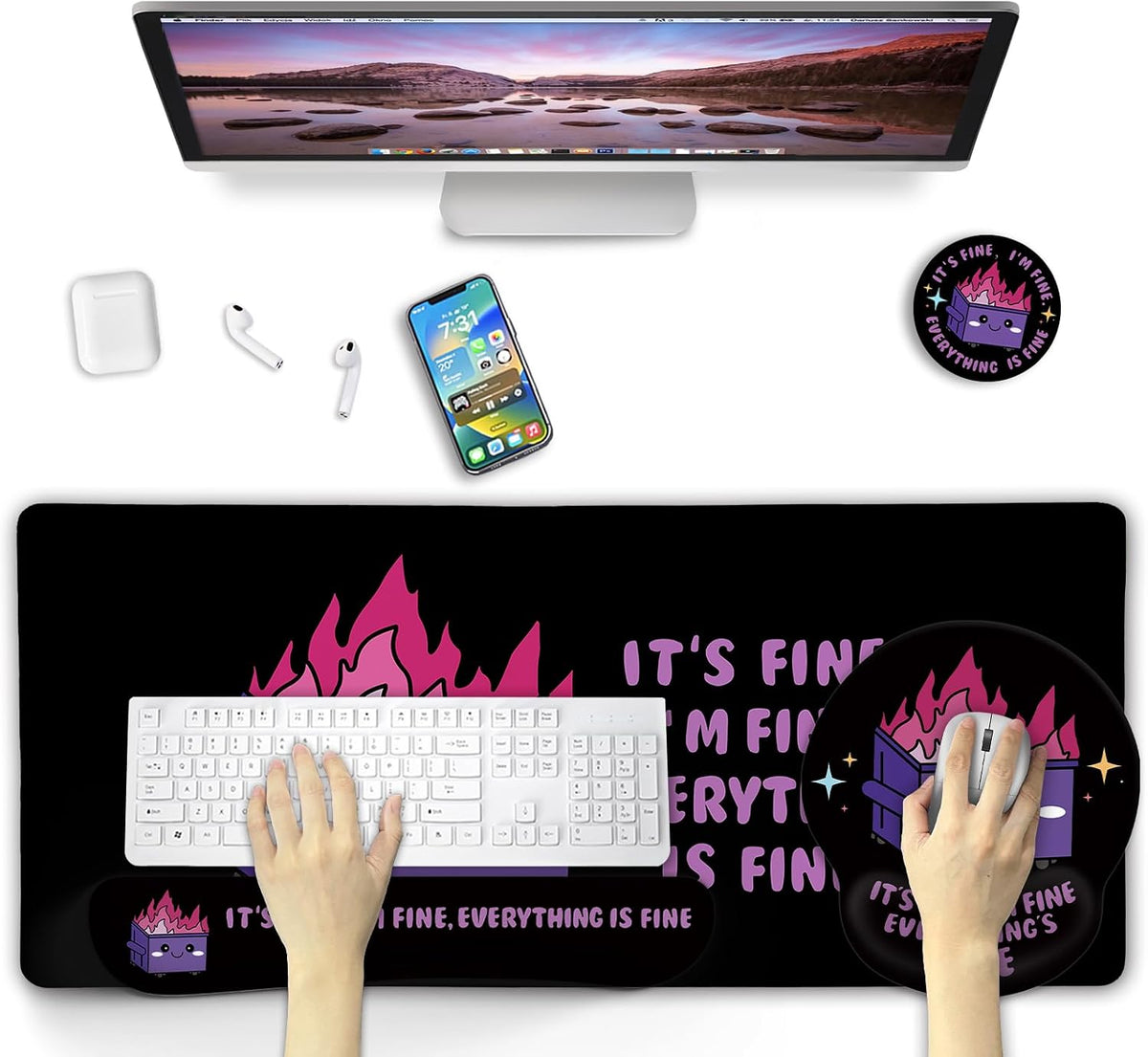 Blusabaca Dumpster on Fire Mouse Pad, Funny Cute Desk Mat Accessories Decor
