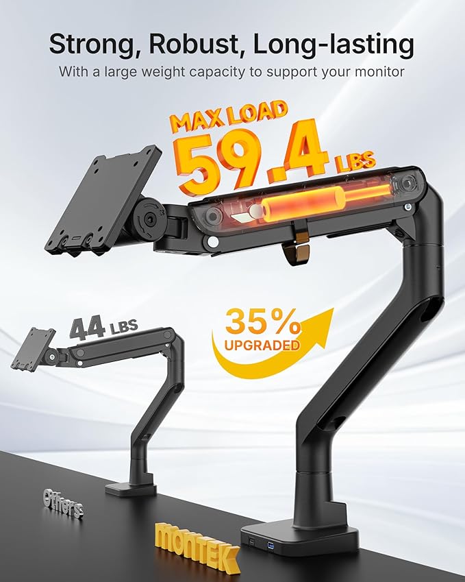 monTEK Single Monitor Arm with USB A/C, Ultrawide Monitor Stand - Image 6