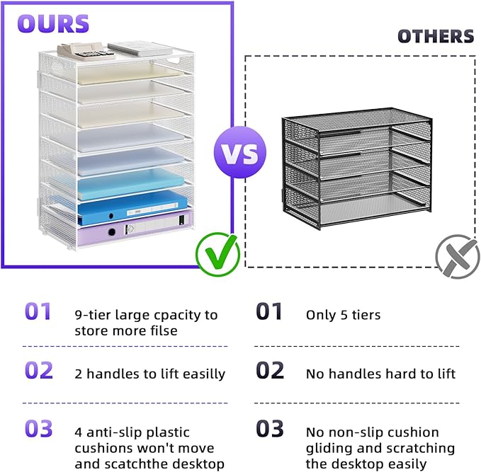 Marbrasse Paper Organizer Letter Tray, 9 Tier Mesh File Organizer - Image 2