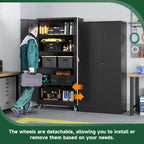 letaya metal garage storage cabinets with wheels,steel tool, side view