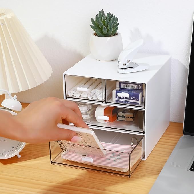 MILULUGO Makeup Organizer with 4 Drawers, Desk Organizer, Cosmetics Storage Box - Image 4