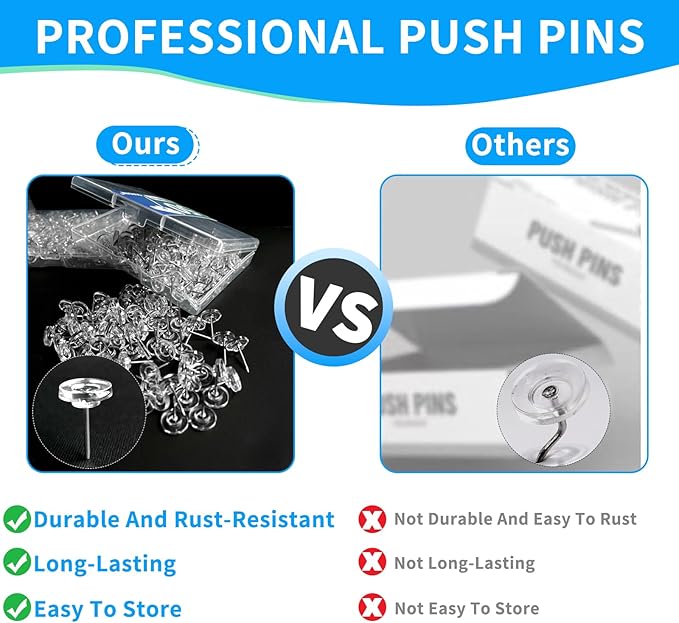 150 PCS Clear Push Pins Tacks Count in Reusable Box - Image 4