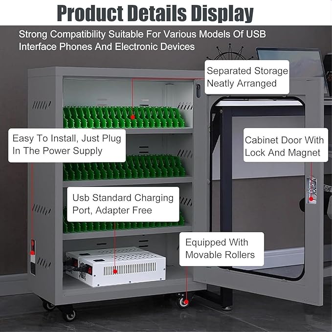 40-Slot Mobile Charging Station & Storage Cart - Image 8