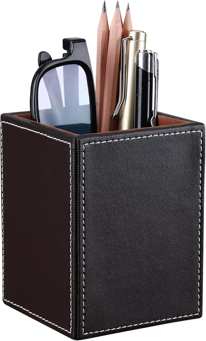 KINGFOM PU Leather Square Pens Pencils Holder Cup Desktop Stationery Organizer - Image 4