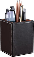 KINGFOM PU Leather Square Pens Pencils Holder Cup Desktop Stationery Organizer by KingfomLeatherHomeOfficeDecor