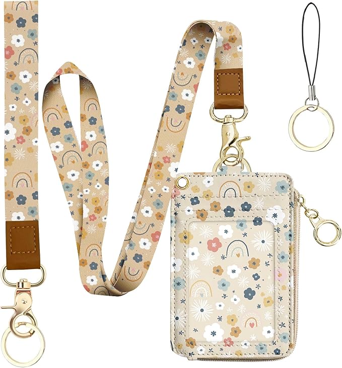 bolimoss Floral Lanyard Wallet & ID Badge Holder 2-in-1, Cute Women Badge Holder by BOLIMOSS