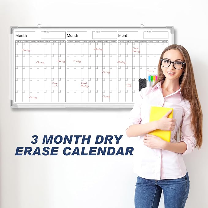 Lincia 36" x 18" Magnetic Horizontal 3 Month Dry Erase Calendar - Image 4