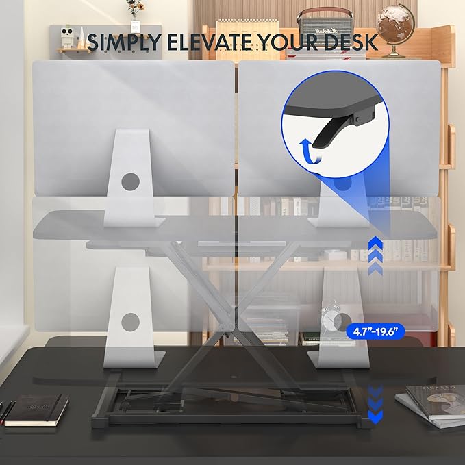 FLEXISPOT Standing Desk Converter 42-inch Spacious Sit to Stand up Dual Monitor - Image 4