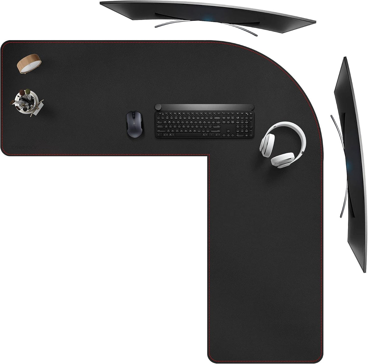 ZORESYN PU Leather L-Shaped Desk Mat, Black (47" + 47") x 15.7"