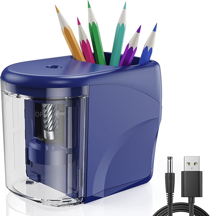 Electric Pencil Sharpener Heavy-Duty Helical Blade Sharpener USB/Battery by RIYO+RIYO