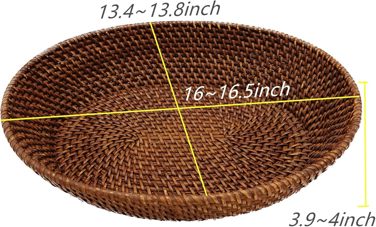 Large Rattan Fruit Basket Bread Serving Bowl with 4" High Wall, Dark Bro...