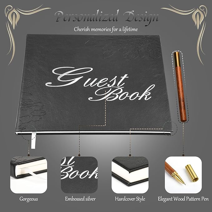 Black Leather Wedding Guest Book, Polaroid Guest Book - Image 5