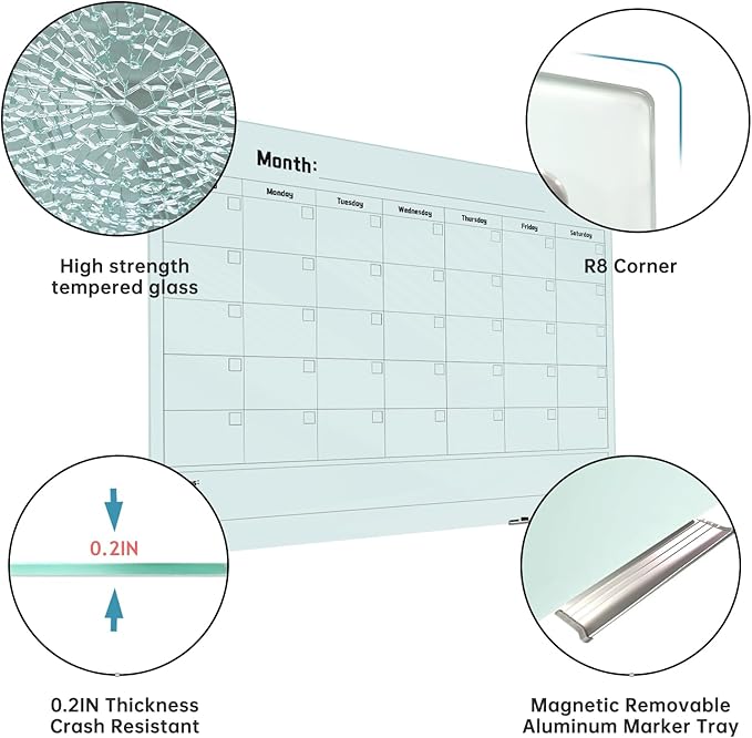 Magnetic Monthly Calendar Glass Whiteboard - Image 2