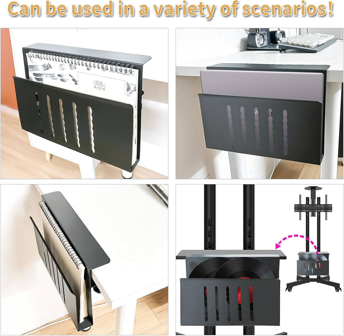 Desk Side Storage, Under Desk Storage, No Drill Steel Hanging Desk Organizer,...