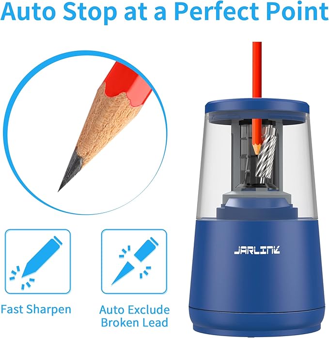 JARLINK Electric Pencil Sharpener, Heavy-Duty Helical Blade to Fast Sharpen - Image 3