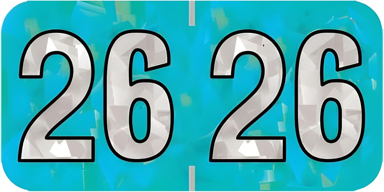 2026 Chart Stickers, Holographic Aqua, End Tab, 3/4 x 1-1/2, 500/Roll | Doctor Stuff 26 Year Stickers & Labels, Permanent-Adhesive USA Made to Stay Put for the Life of the Chart