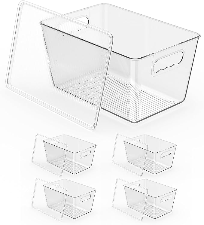 KJIXYUNG 4 Pack Clear Stackable Storage Bins by KJIXYUNG