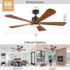 5 blade ceiling fans with lights, 60 inch, package contents