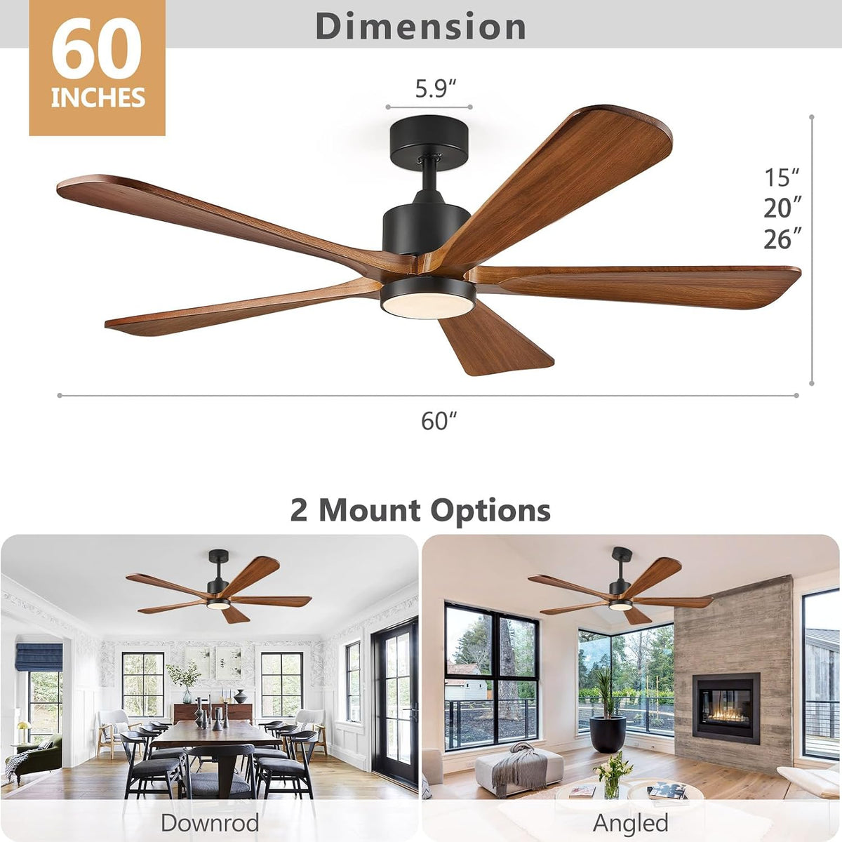 5 blade ceiling fans with lights, 60 inch, package contents