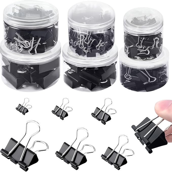 208 PCS Binder Clips Assorted Sizes – 0.6"-2" Black Metal Paper Clamps by Unknown