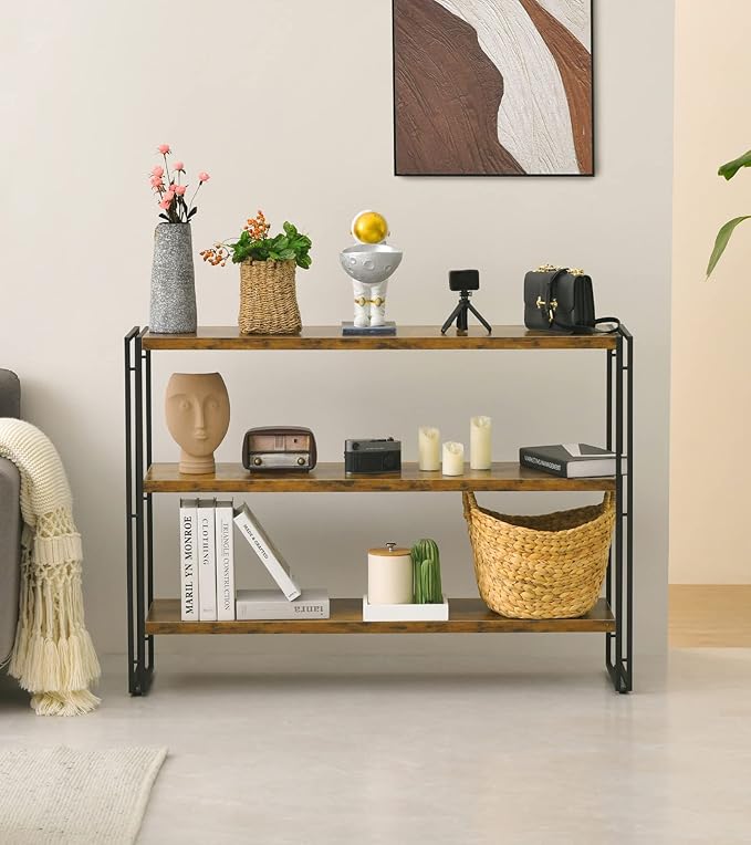HCHQHS 3-Tier Rustic Wood and Metal Industrial Bookshelf - Image 6