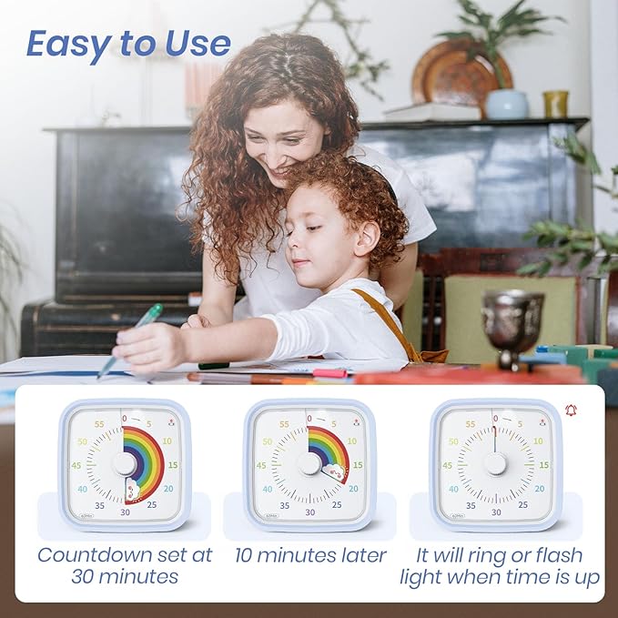 Yunbaoit Visual Timer with Protective Case, Rainbow Disk 60 Minute Countdown - Image 3