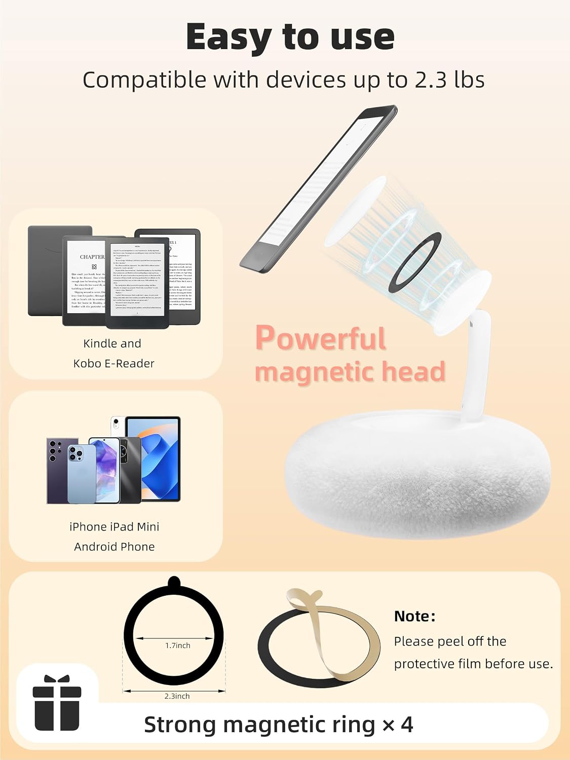 VOLTIFYMAX Magnetic Pillow Holder with Page Turner, 360° Adjustable Phone Hol...
