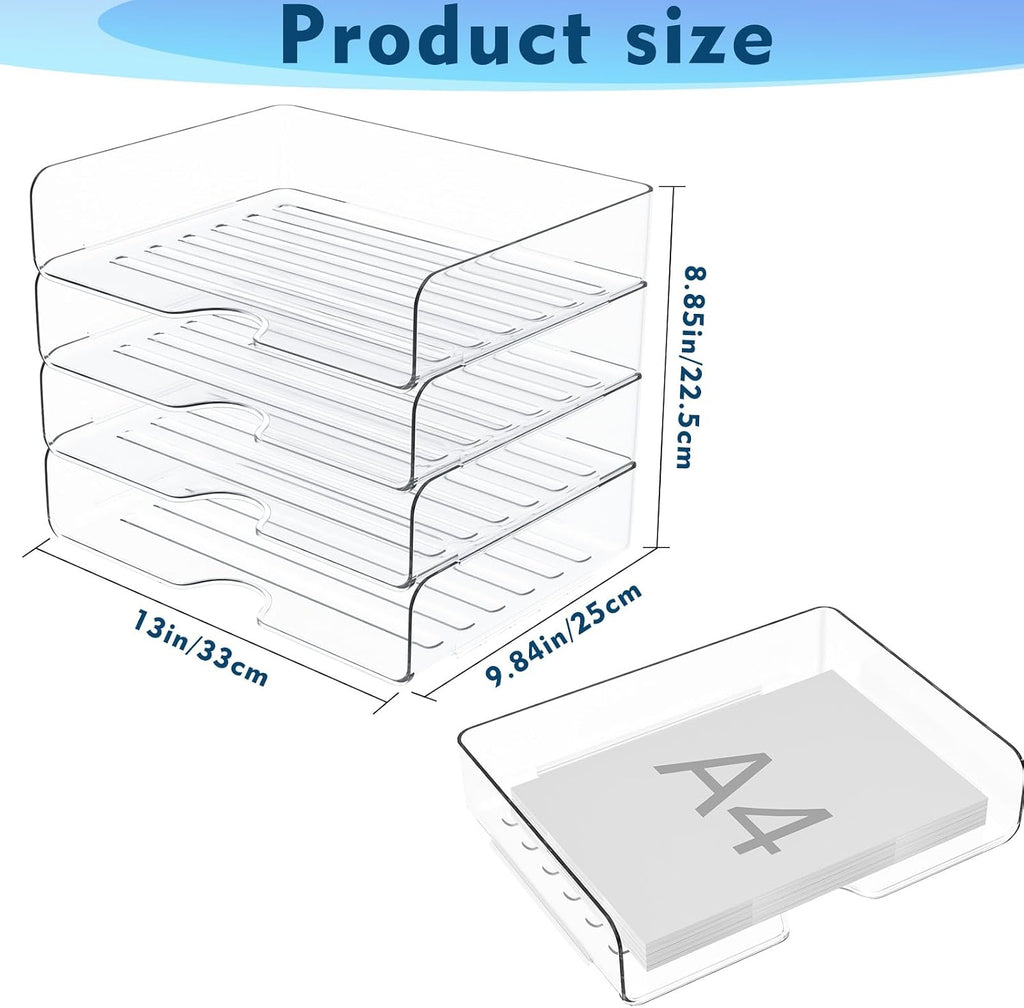 paper organizer letter tray, 4-pack acrylic file organizer, front angle view