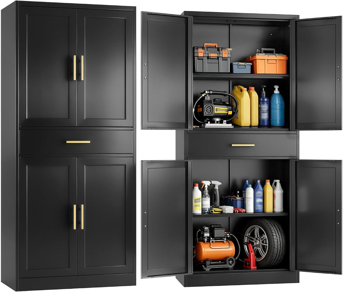 71" metal garage storage cabinet with 1 drawer,2, main product view