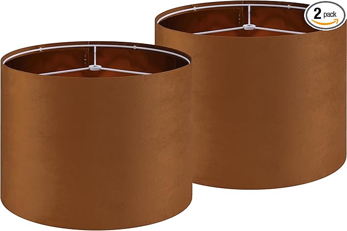 GO&SO Burnt Orange Velvet Drum Lamp Shades Set of 2 Medium, Replacement Lamp by GOSO