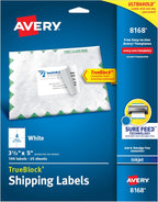 Avery Printable Shipping Labels with Sure Feed, 3.5" x 5", White, 100 Blank Mailing Labels (8168)