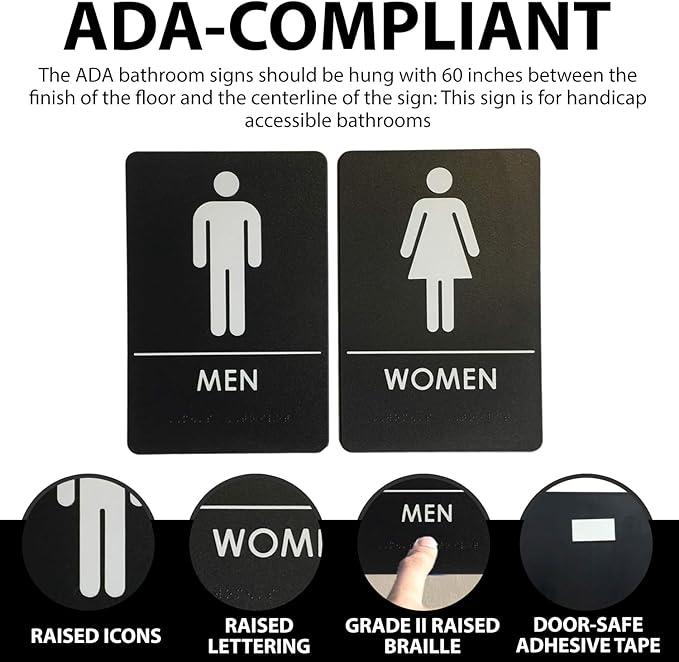 USA Made - Men's and Women's Restroom Signs ADA-Compliant Bathroom Door Signs - Image 7