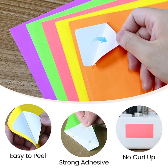 THEBLUETOUCH 2" x 4" Colored Labels Stickers, 5 Bright Colors Assorted Neon - Image 3
