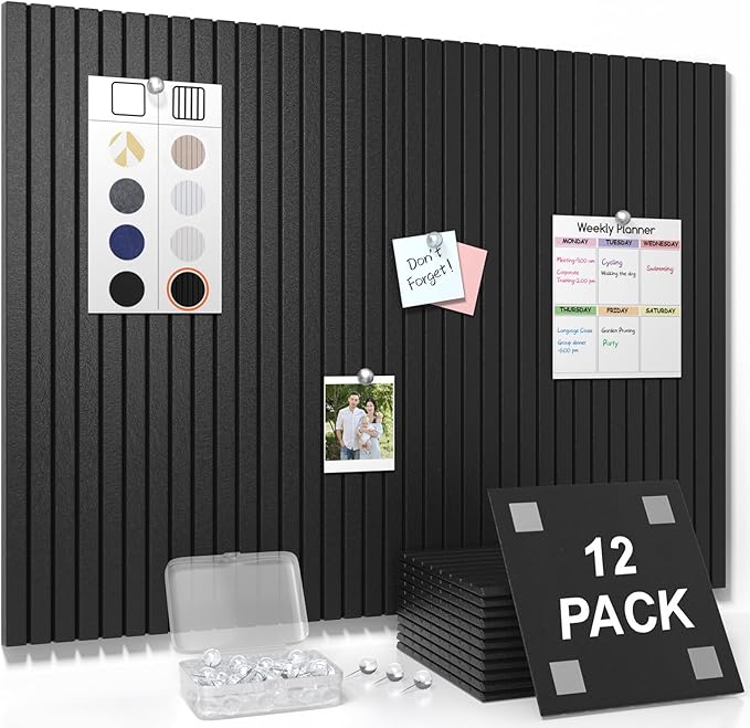 Smarpau Large Cork Board for Walls, 12 Pack Slat Felt Wall Tiles by Smarpau