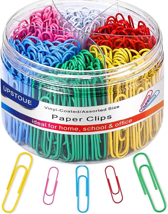 Vinaco Paper Clips Colorful, Durable and Rustproof, Coated Large Paperclips by LightingMadeSimple