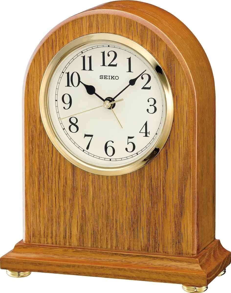 seiko qxe031b wooden mantel alarm clock, white, modern, main product view