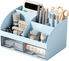 Desk Organizer with 6 Compartments and 2 Drawers, Plastic Makeup Organizer by COMFYROOM