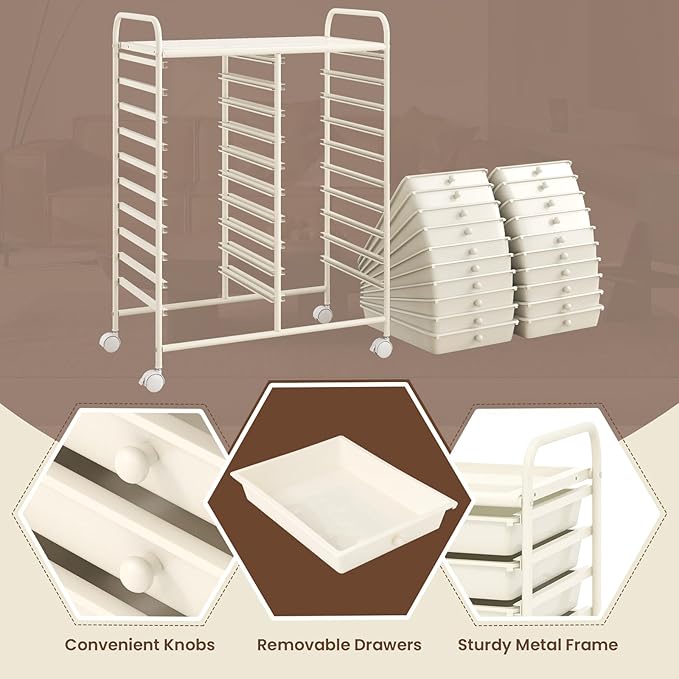 Happygrill 20-Drawer Organizer Cart Tools, Mobile Utility Storage Cart - Image 6
