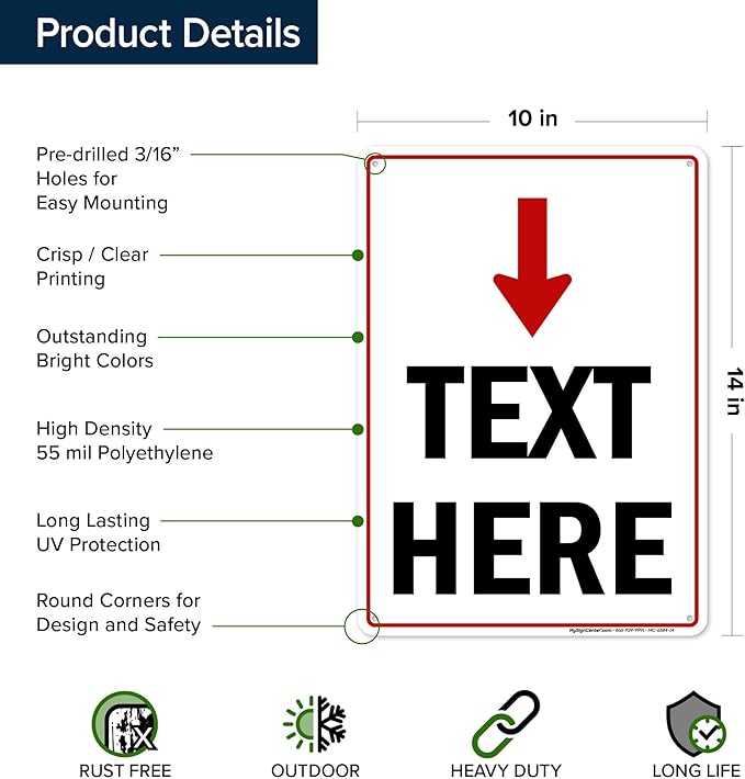 Custom Arrow, Custom Directional Sign, Arrow Down Sign, 10x14 Inches, 55 mil - Image 6