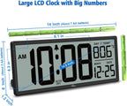 wallarge 14.5'' large digital wall clock battery operated showing dimensions