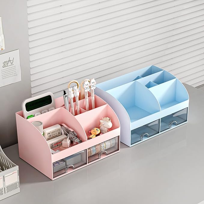 COMFYROOM Desk Organizer with 6 Compartments and 2 Drawers, Plastic Makeup - Image 5