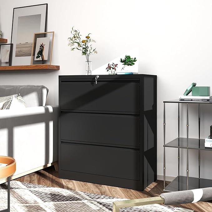 FLIXELIO 3 Drawer File Cabinet, Heavy Duty Metal Filing Cabinet - Image 7