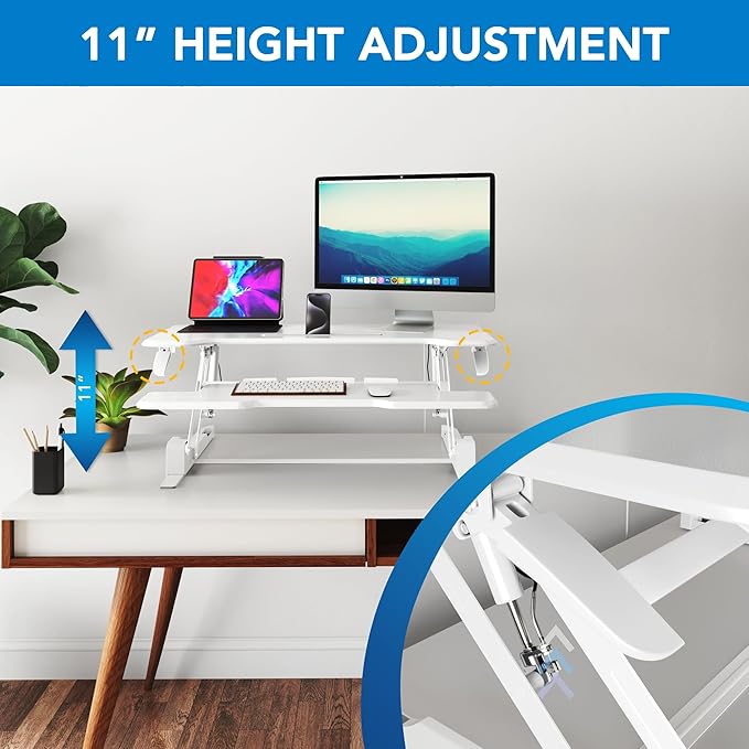 Mount-It! Standing Desk Converter White 38” Wide Height Adjustable Stand Up - Image 5