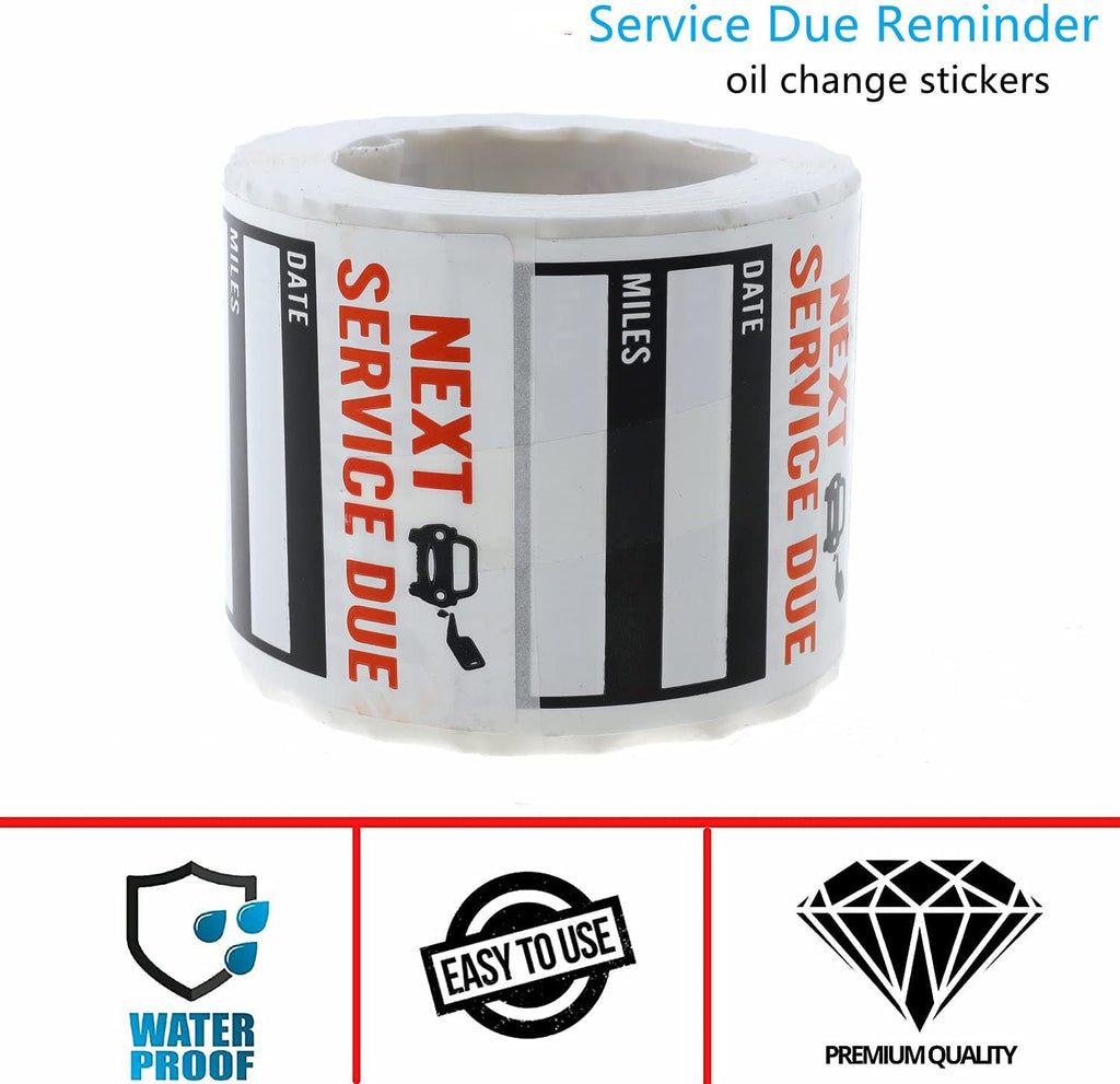 Oil Change Service Reminder Stickers - 300 Pcs 2x2 Black, Next Service Due Roll, Removable Vinyl Peel & Write, No Residue Car Sticker (1)