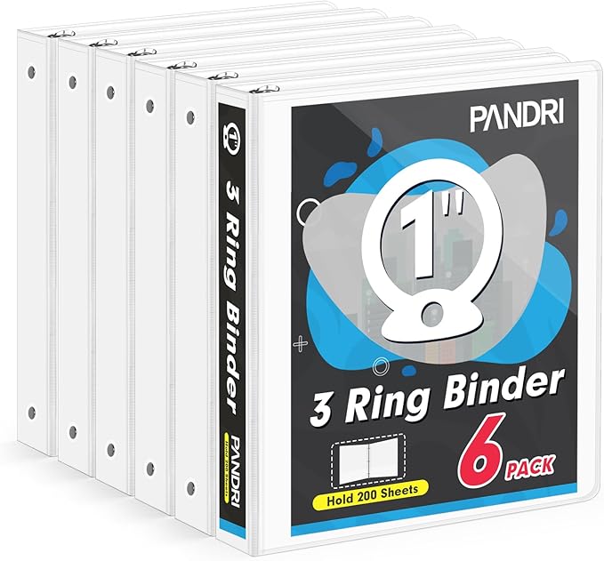 3 Ring Binder 1 Inch, PANDRI 6 Pack 1-Inch Binder Fits Letter Size 8.5'' x 11'' by PANDRI
