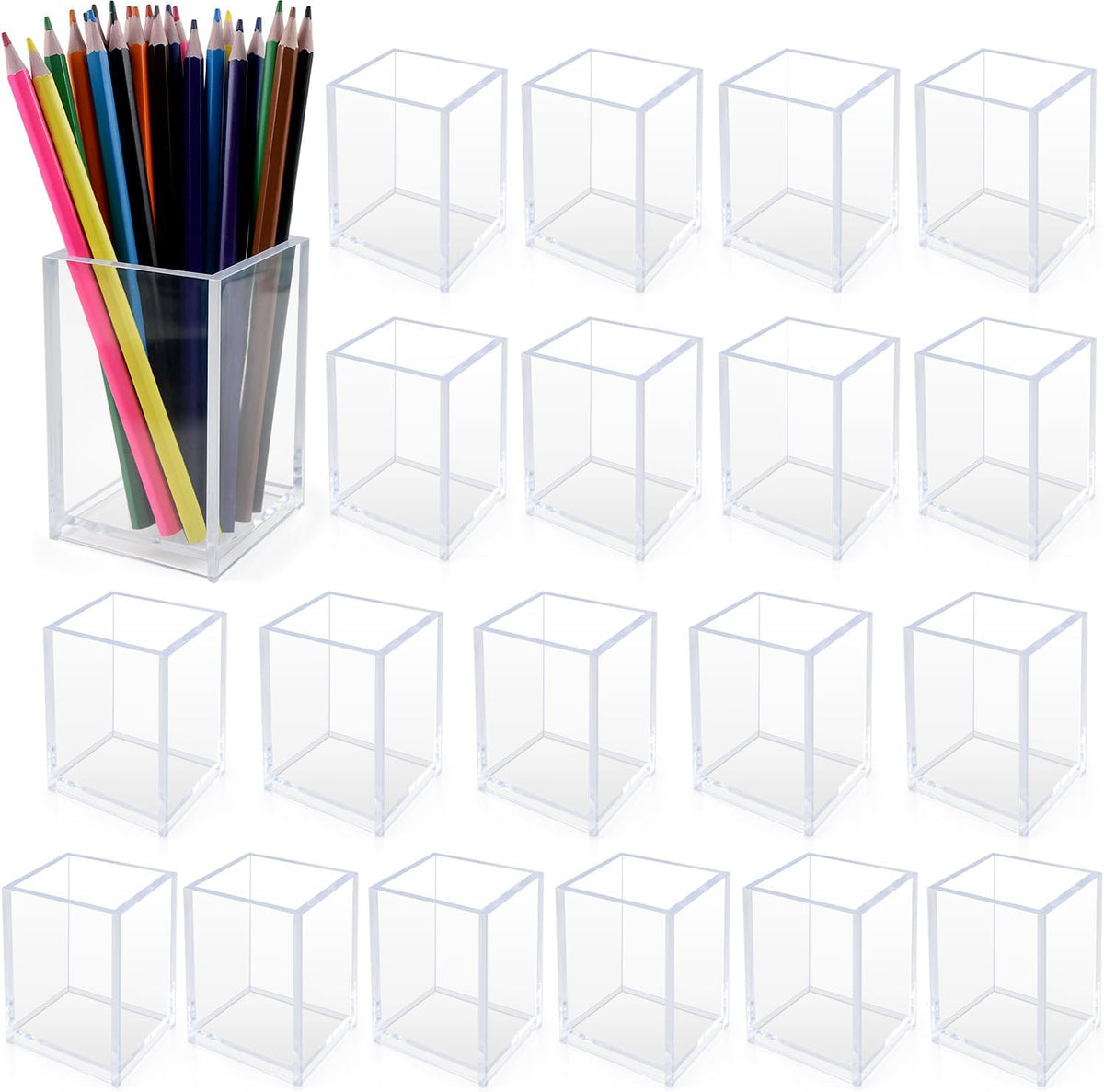 20 Pack Clear Acrylic Pen Holders, Bulk Pencil Cup Desk Organizers